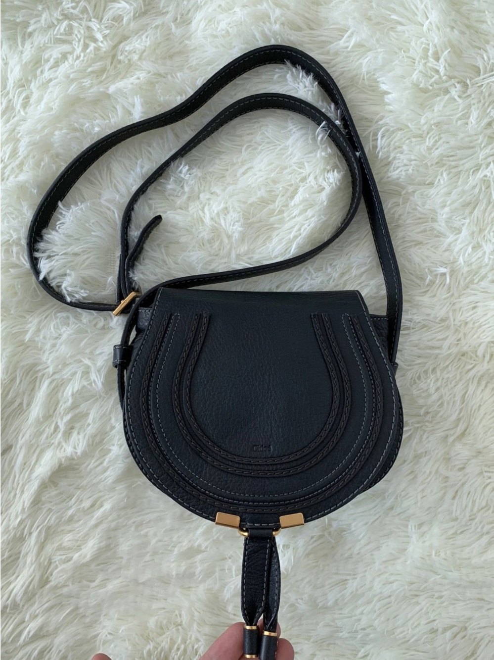 Chloe Small Black Marcie Leather Saddle Bag